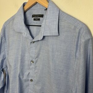 John Varvatos Shirt Mens L/XL 17 34/35 Blue Casual Button Up Preppy Slim Fit USA